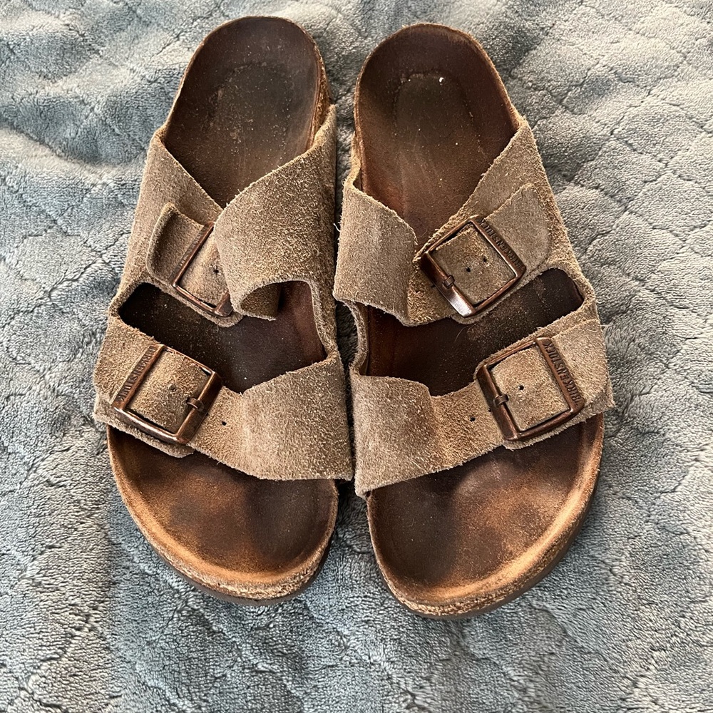 Birkenstock Arizona Green Suede Two Strap Slide Sandals Mens 6 Womens 8 EU 39‎